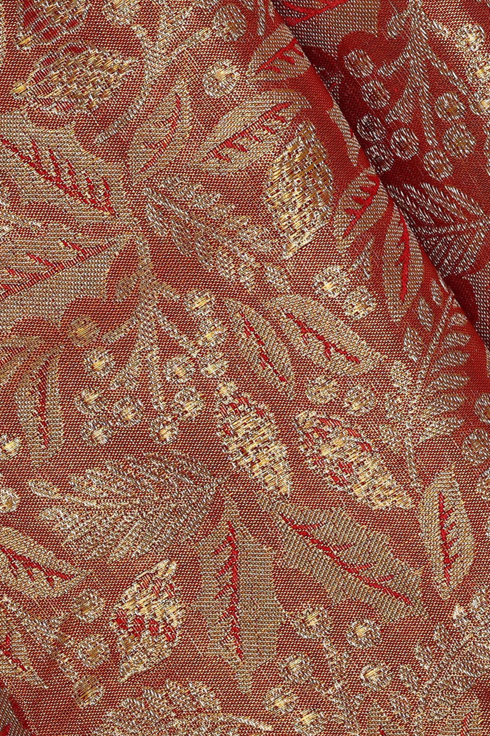 Image of Kanchipattu Golden Red Tissue Brocade Saree